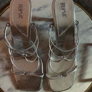 PRIMA Silver Rhinestone Strappy Heeled Sandals